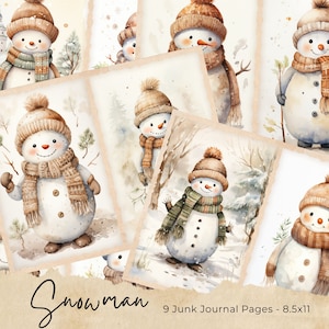 Snowman Junk Journal Page, Winter Junk Journal Printable Kit, Christmas Junk Journal Paper, Digital Collage Sheet, Instant Download