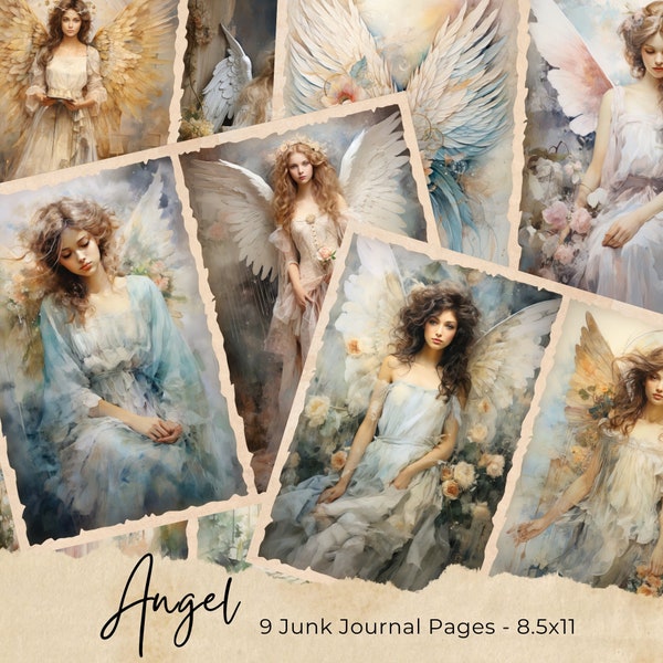 Vintage Angel Junk Journal Pages, Digital Scrapbook Paper Kit, Heavenly Collage Sheet, Angelic Printable, Classic Ephemera, Neutral Download