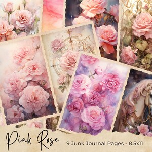 Pink Roses Junk Journal Pages, Vintage Roses Junk Journal Kit, Junk Journal Printable Paper, Digital Collage Sheet, Instant Download
