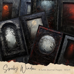 Gothic Windows Junk Journal Pages, Door Scrapbooking Page, Dark Fantasy Journal Pages, Printable Paper, Collage Sheet, Digital Download