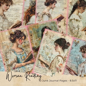 Páginas de diário de lixo para leitura aconchegante, coisas efêmeras de livros digitais, folha de colagem de plantas para impressão, kit de papel para scrapbook vintage, páginas cottagecore