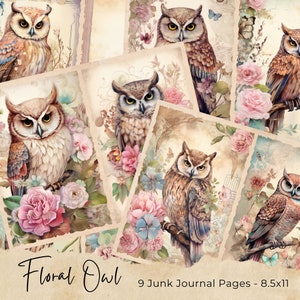 Fantasy Eule Junk Journal Kit Aquarell Eule Journal Seiten, Eule Junk Journal druckbares Papier, digitale Collage Blatt, sofortiger Download