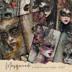 Maskerade Junk Journal, Maskerade Ephemera, Vintage Journal Seiten, Karneval Maske Junk Journal, Junk Journal Digi Kit, Karneval Journal