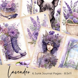 Lavender Junk Journal Pages, Vintage Lavender Junk Journal Kit, Junk Journal Printable Paper, Digital Collage Sheet, Instant Download