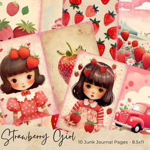 Kit de journal indésirable aux fraises, Strawberry Girls, journal indésirable, imprimable, page de journal indésirable, recette, vintage, scrapbooking, kit, téléchargement immédiat
