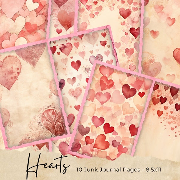 Valentine's Day Junk Journal Paper, I Love You Printable, Junk Journal digital Download, Junk Journal printable, Romantic Diary Pages, Vday