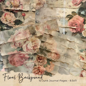 Floral Junk Journal Kit | Floral Junk Journal Pages | Colorful Boho Whimsical Flowers | Scrapbooking Paper | Journal Supplies, Pink Roses