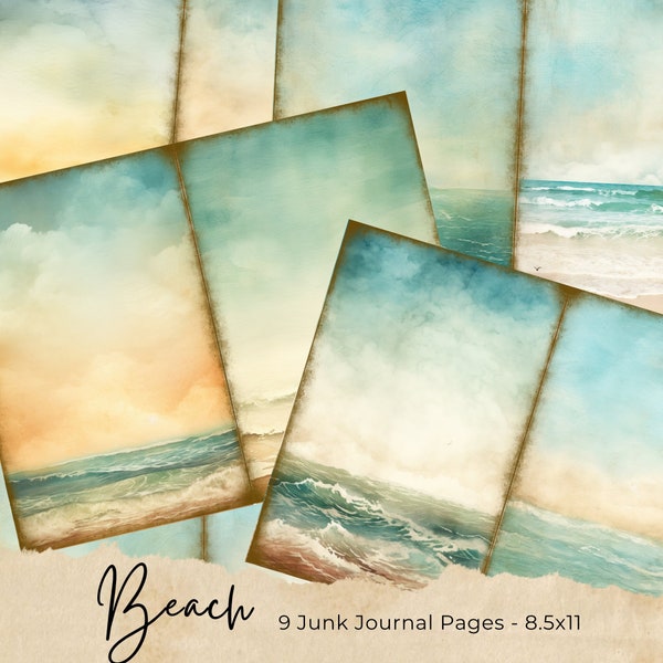 Vintage Beach Junk Journal Pages, Digital Beach Themed Scrapbook Paper, Printable Coastal Collage Sheet, Vintage Nautical Junk Journal Kit