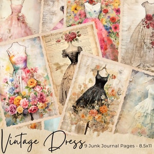 Vintage Dresses Junk Journal Half Papers, Journal Scrapbook Supply - Blank Junk Journal Pages - Ephemera, Stamperia, Pages