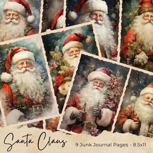 Páginas de diário de lixo do Papai Noel, kit de papel para scrapbook digital, Papai Noel para impressão, folha de colagem de férias festivas, coisas efêmeras de inverno