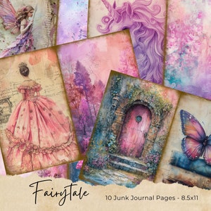 Pages de carnet de voyage féeriques, collages papillons enchantés à imprimer, kit fantastique, papier de carnet de voyage papillons et fées, conte de fées
