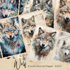 Mystic Wolf Junk Journal Pages, Digital Scrapbook Paper Kit, Gothic Werewolf Printable, Dark Collage Sheet, Vintage Ephemera, BOS Grimoire