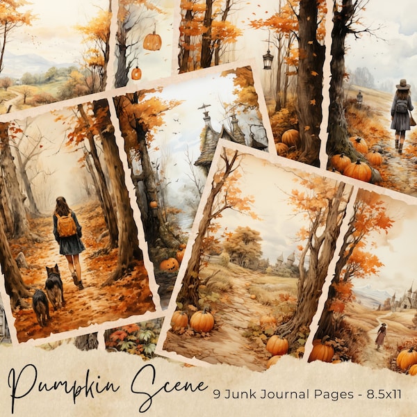 Fall Pumpkin Junk Journal Kit, Autumn Pumpkins Junk Journal Kit, Junk Journal Paper Digital Collage Sheet, Instant Download, Printable