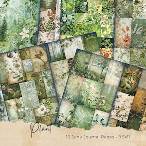 Livre de pages de carnet de jardinage, kit de papier de scrapbooking numérique, jardinier imprimable, feuille de collage de plantes aquarelle, jardin botanique vintage