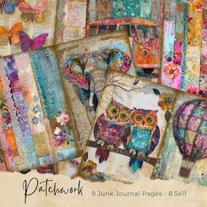 Paquete de papel Hippie Patchwork Junk Journal / Descarga digital / Uso comercial / Diario / Fabricación de tarjetas / Técnica mixta / Artesanías