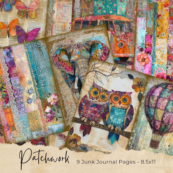 Hippie Patchwork Junk Journal Paper Pack | Digital Download | Commercial Use | Journaling | Card Making | Mixed Media | Crafts