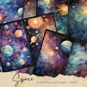 Páginas del diario basura de la galaxia celestial, kit de papel de álbum de recortes digital, efímera del cielo nocturno vintage, astronomía imprimible, collage espacial místico