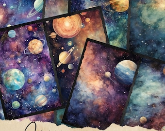 Celestial Galaxy Junk Journal Pages, Digital Scrapbook Paper Kit, Vintage Night Sky Ephemera, Astronomy Printable, Mystical Space Collage