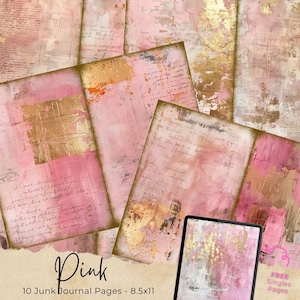Pink and White Junk Journal Pages, scrapbook paper, feminine and elegant, frames and flowers, collage paper, printable images