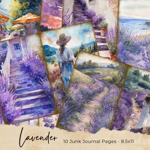 Lavender Junk Journal Pages, Vintage Lavender Junk Journal Kit, Junk Journal Printable Paper, Digital Collage Sheet, Instant Download