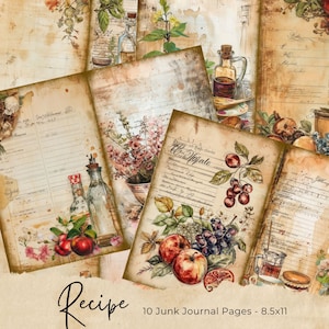 Kit de diario basura, Receta, Efímera, Shabby, Vintage, Escrito a mano, Tarjetas, Libro, Día de la Madre, Descarga digital, Imprimible, Páginas basura de cocina