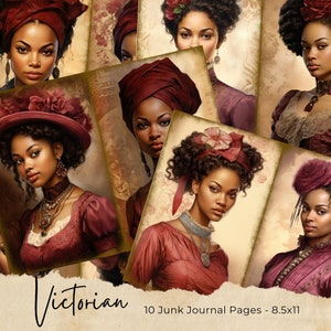 Aquarell viktorianische afrikanische Dame, Junk Journal druckbare Seiten, digitaler Download Seite, Vintage Karte, digitale Collage Sheet, Junk Journals