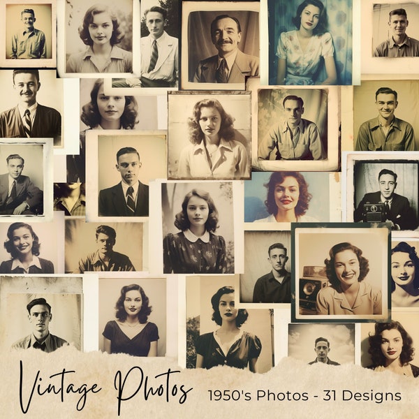 Vintage Porträt Fotos | 31x | digitales Papier Ephemera | altes Fotopaket zum Sofortdownload | schwarz-weiß, sepiafarben, druckbare Fotografien