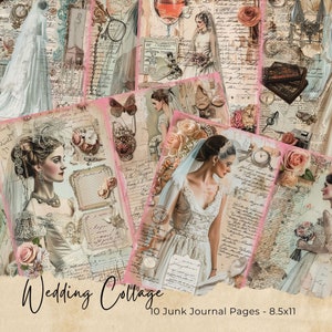 Vintage Hochzeit Junk Journal Kit, druckbare JPG Seiten, Ehe Liebe, Amor Herz, Taube, Braut Digital Papier, digitaler Download