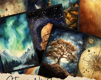 Night Sky Junk Journal Pages, Moon and Stars Scrapbook Page, Celestial Journal Page, Printable Paper, Collage Sheet, Digital Download