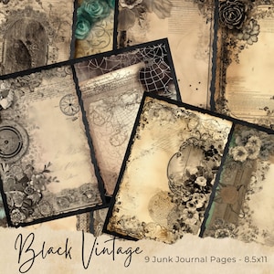Viktorianische Junk Journal Seiten, Digitales Scrapbook Papier Kit, viktorianisches Printable, shabby Spitze, Vintage Ephemera, Goth Download