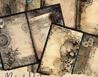 Dark Floral Junk Journal Pages, Digital Scrapbook Paper Kit, Victorian ...