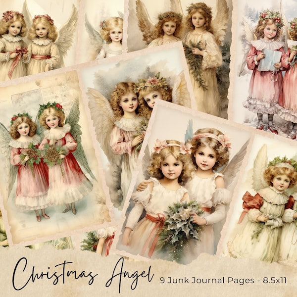 Watercolor Christmas Angels Junk Journal Pages, Vintage Winter Junk Journal Kit, Christmas Sense Junk Journal, Vintage Ephemera