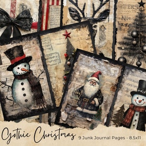 Kit Gothic Christmas Junk Journal Mídia mista, papéis digitais, páginas de diário imprimíveis, papéis de registro no diário, download digital, criação de cartões