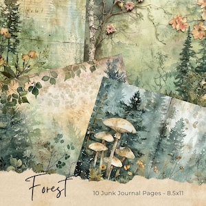 Enchanted Forest Junk-dagboekpagina's, afdrukbaar collageblad, digitaal plakboek, Dark Woodland-kit, vintage ephemera, fantasiedownload