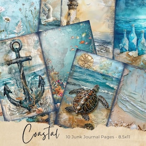 Coastal Junk Journal | Seaside Journal Pages | Paper Craft | Nautical Digital Paper | Scrapbook Paper | Diy | Seashell | Starfish