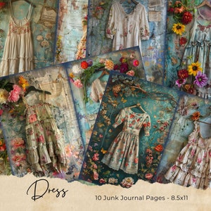 Vintage Dresses Junk Journal Half Papers, Journal Scrapbook Supply - Blank Junk Journal Pages - Ephemera, Stamperia, Pages