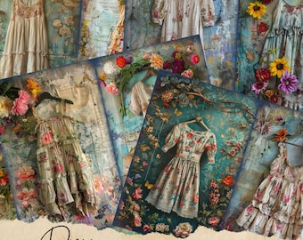 Vintage Dresses Junk Journal Half Papers, Journal Scrapbook Supply - Blank Junk Journal Pages - Ephemera, Stamperia, Pages