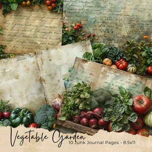 Libro de páginas de diario basura de jardinería, kit de papel de álbum de recortes digital, jardinero imprimible, hoja de collage de plantas de acuarela, jardín de botánica vintage