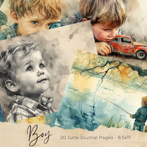 Páginas de diario basura de niño pequeño, kit de diario basura de página completa, artículos digitales, efímera imprimible, kit de diario digital, diario de niño victoriano