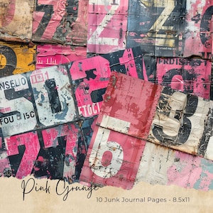 Roze grunge genummerde pagina's ongewenste dagboekpapieren, dagboekpagina's, kit voor noodlijdende ephemera, plakboekcollage, genummerd papier