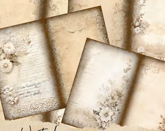 Old Lace Junk Journal Paper, Digital Grunge Scrapbook Paper, Printable ...