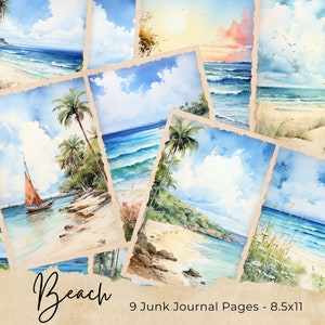 Vintage Beach Junk Journal Pages, Digital Beach Themed Scrapbook Paper, Printable Coastal Collage Sheet, Vintage Nautical Junk Journal Kit