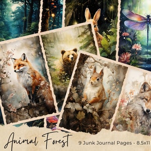 Sparkle Forest Junk Journal Kit digital imprimible, Hoja de collage imprimibles del bosque encantado, Papel de diario basura, Diario basura de animales