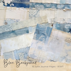 Blassblaue Junk Journal Seiten, Scrapbook Bilder, Collage Papier, digital bedruckbares Papier, shabby chic, Vintage Bilder, feminin und weich