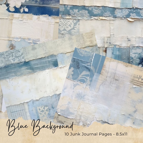 Pale Blue Junk Journal Pages, scrapbook images, collage paper, digital printable paper, shabby chic, vintage images, feminine and soft
