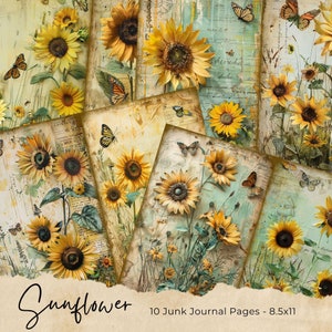 Sunflowers Junk Journal Pages, Vintage Sunflowers Junk Journal Kit, Junk Journal Printable Paper, Digital Collage Sheet, Instant Download