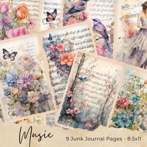 Vintage bladmuziek Digikit | afdrukbare muziekpagina's | kortstondige junkjournal-tijdschriften | Plakboekbenodigdheden, verouderd papier, oude boekpagina's, collagevel
