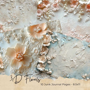 Junk Journal Pages | Spring Embroidery | Whimsical Flowers | Digital Paper Pack | Scrapbooking Supplies | Decoupage | Crafts | Diy