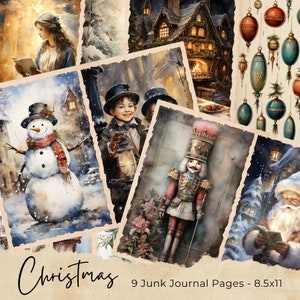 Christmas Junk Journal Kit, Vintage Merry Christmas Junk Journal Pages, Santa Scene Junk Journal Printable Paper, Digital Collage Sheet