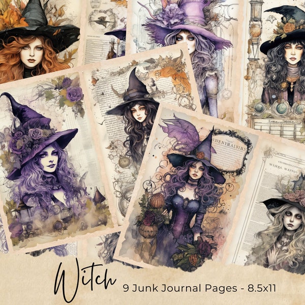 Mystic Witch Junk Journal Pages, Digital Scrapbook Paper Kit, Creepy Printable, Gothic Collage Sheet, Wicca Ephemera, Vintage Witchcraft BOS